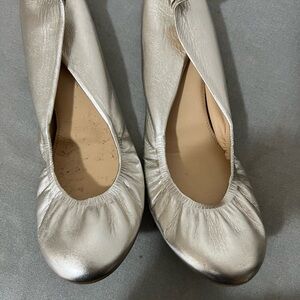 J. Crew Silver Metallic Cece Ballerina Flats Women's 8